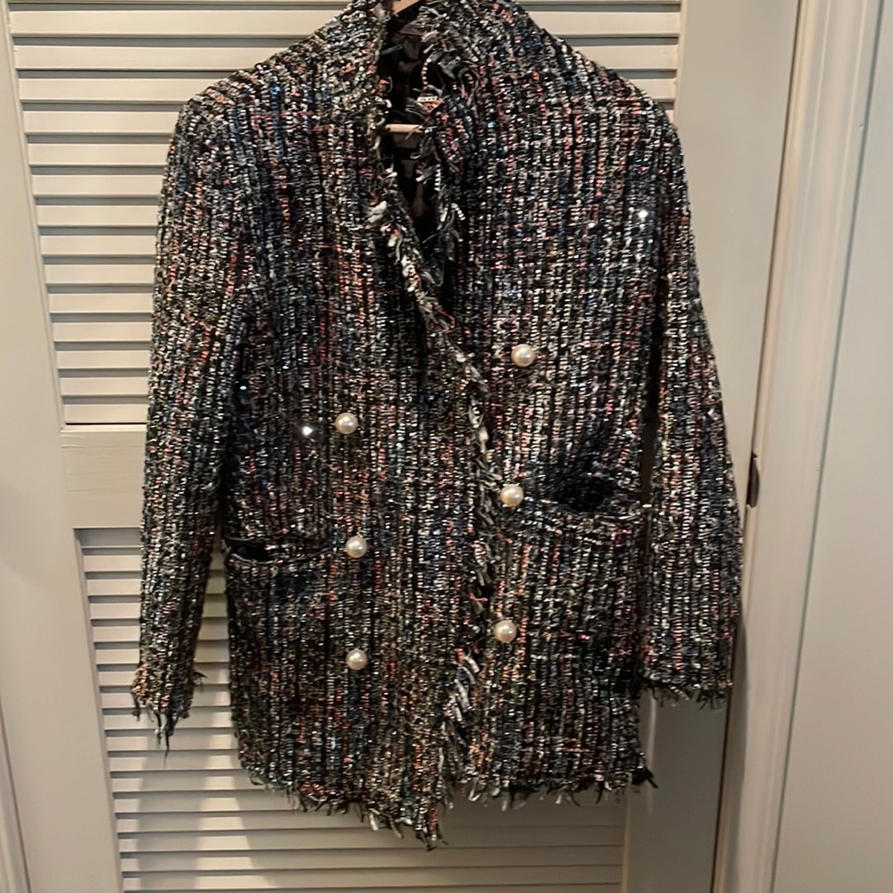Sans Souci for Forever 21. Jacket is multicolored tweed. Multipurpose.
